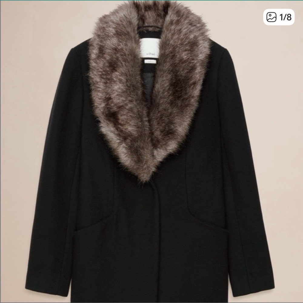 Wilfred Black Pea Coat with Faux Fur Collar